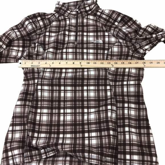 The North Face Quarter Zip Sweatshirt Pullover Fleece Women Medium Brown Plaid - Picture 5 of 13